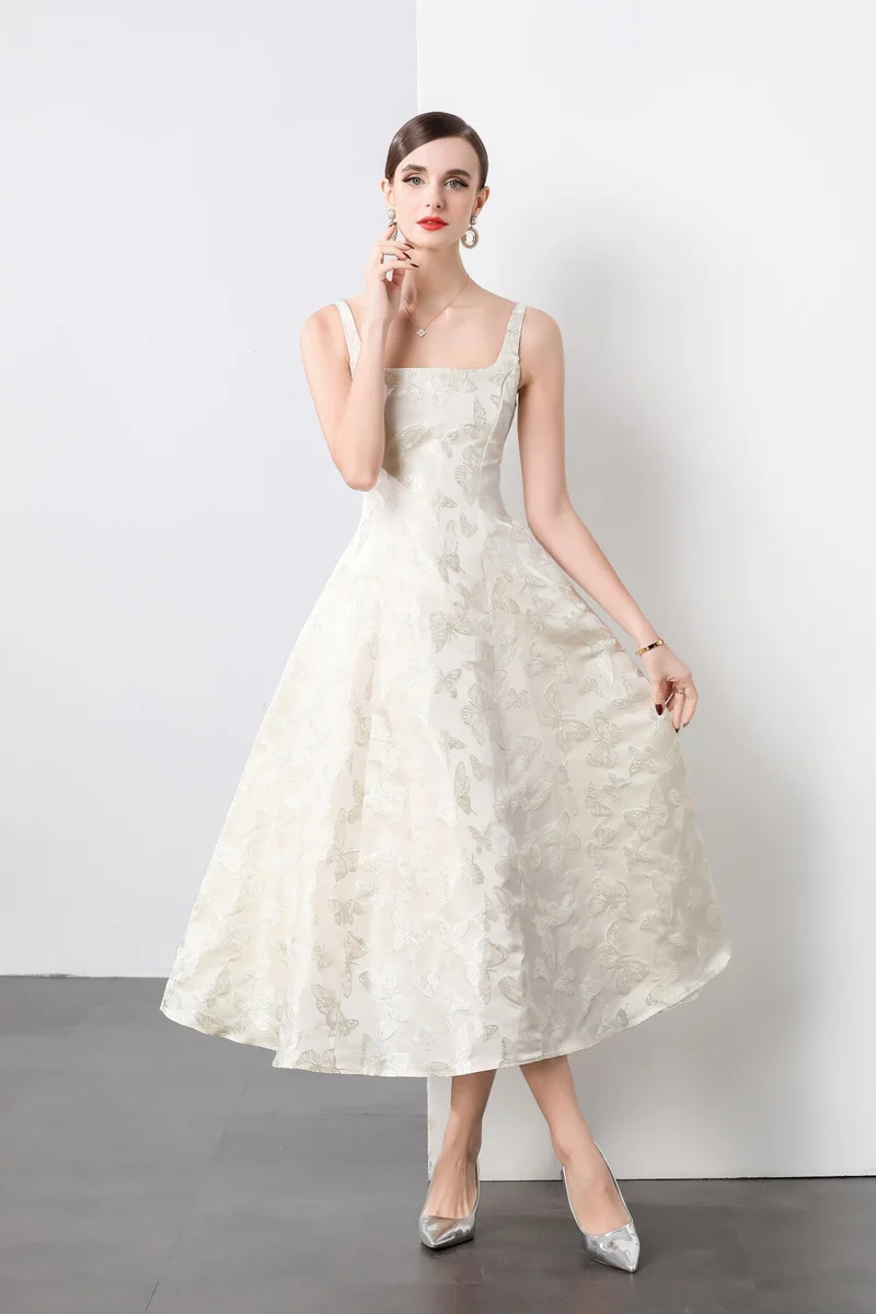 White Jacquard Square Neck Balletcore Wedding Dress