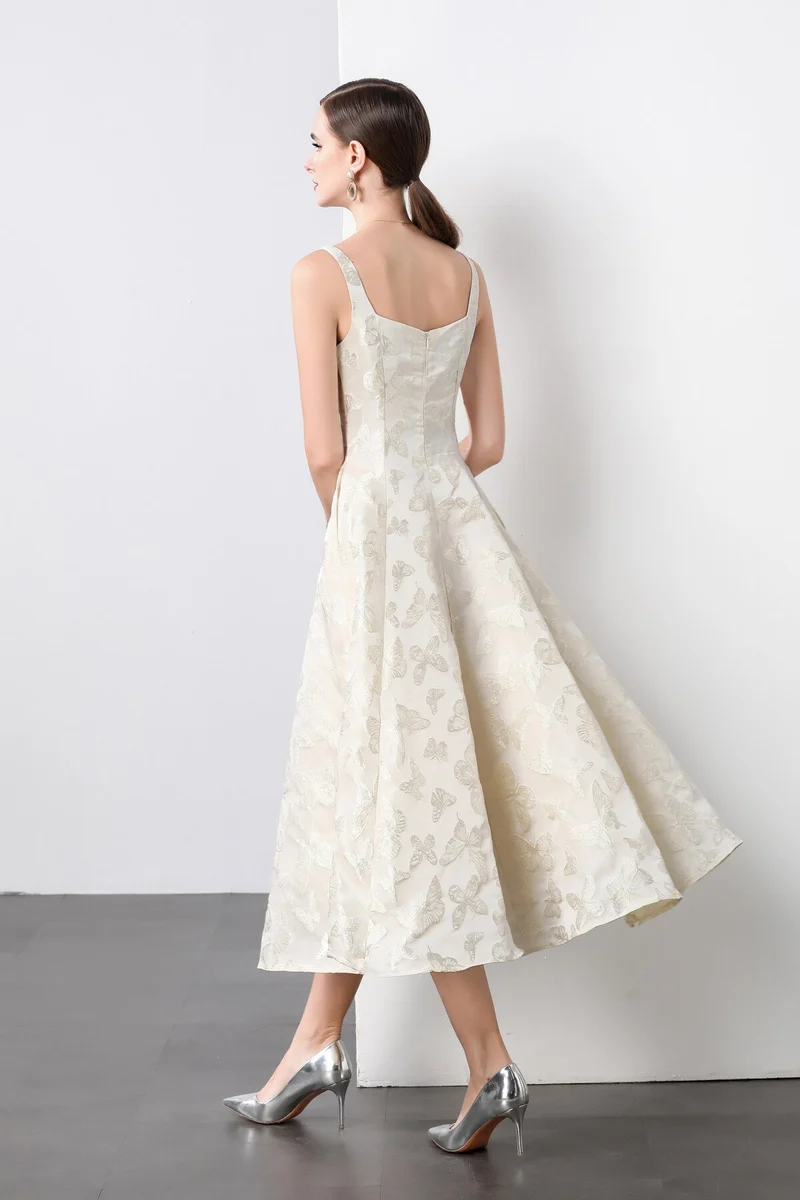 White Jacquard Square Neck Balletcore Wedding Dress