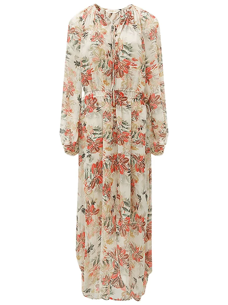 Autumn Floral Chiffon Maxi Dress