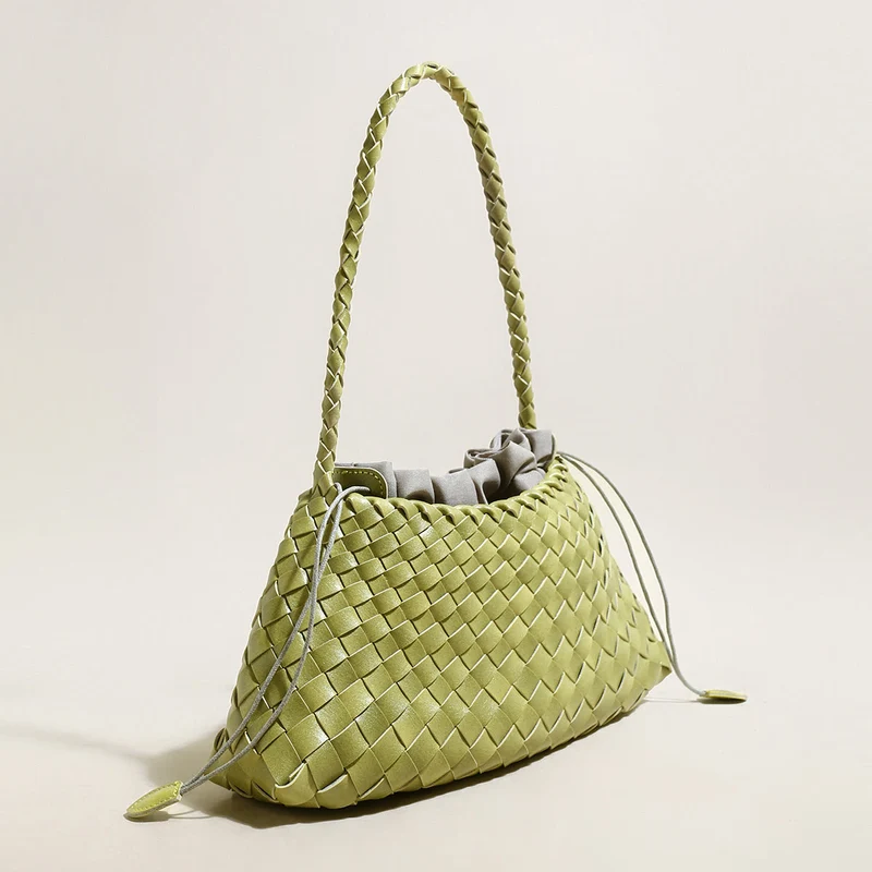 Mini Woven Trapezoid Drawstring Shoulder Bag