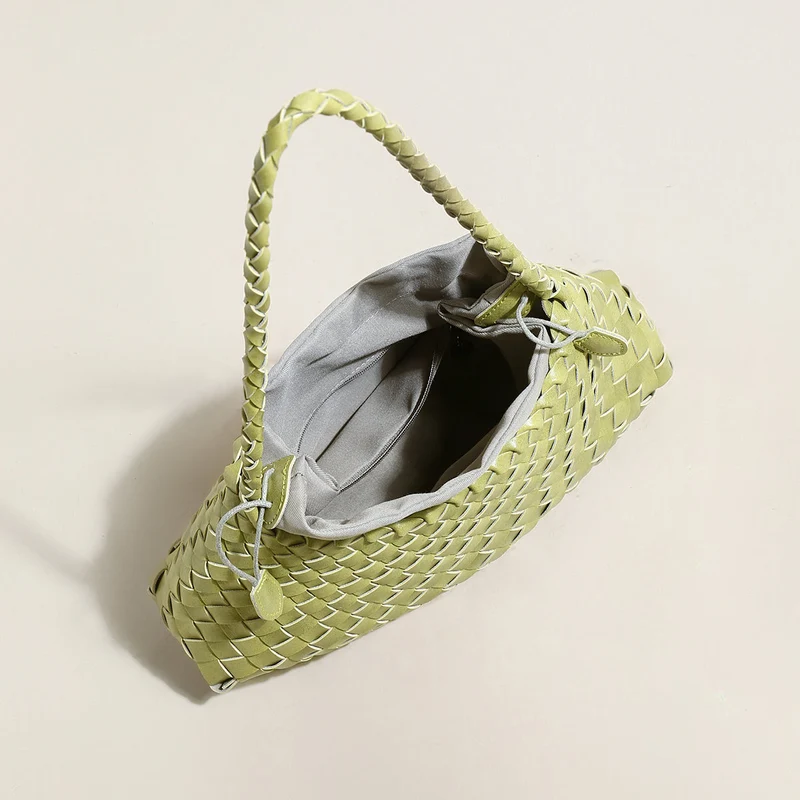 Mini Woven Trapezoid Drawstring Shoulder Bag