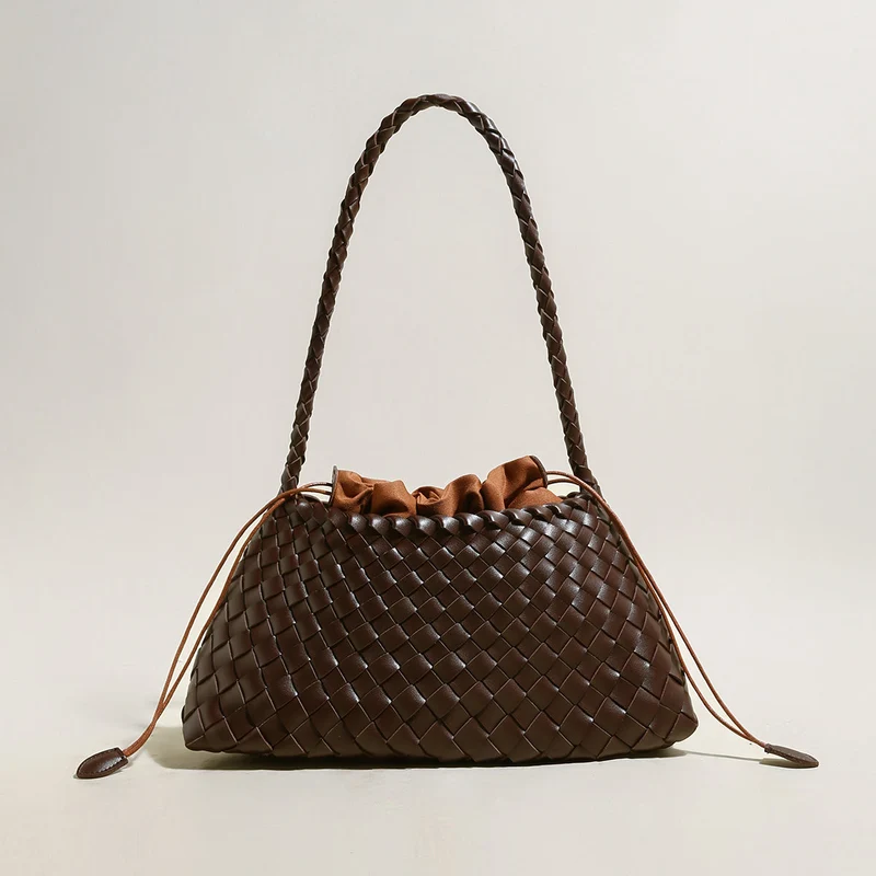 Mini Woven Trapezoid Drawstring Shoulder Bag