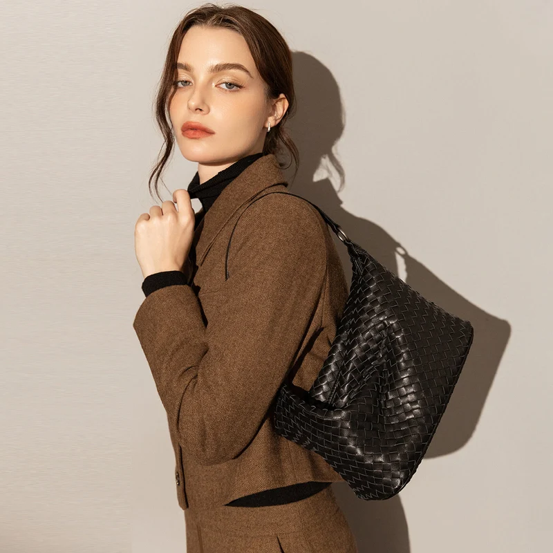 Belmont Black Slouchy Woven Shoulder Bag