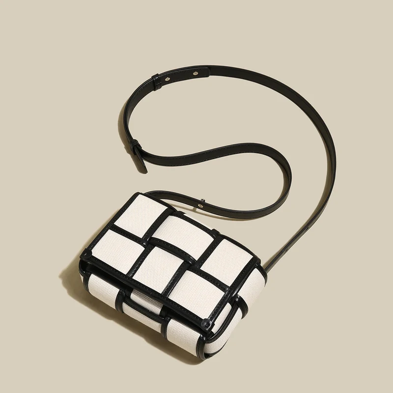 Woven Black and White Top Handle Bag