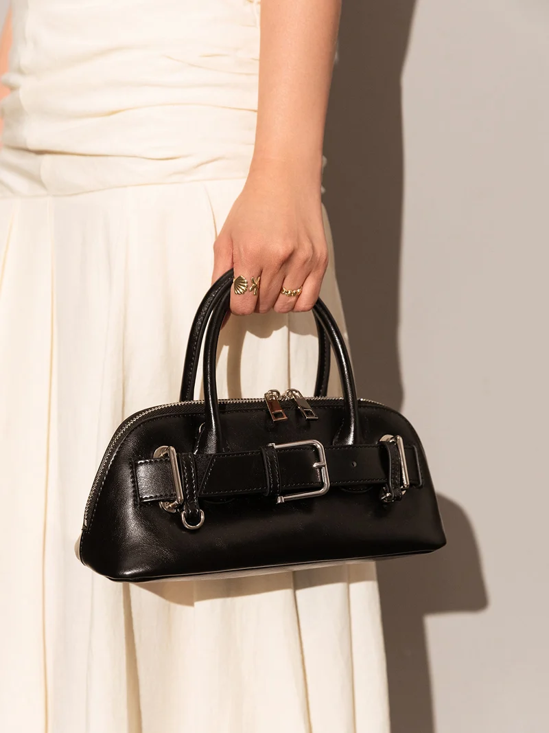 Baguette Belted Clasp Top Handle Bag