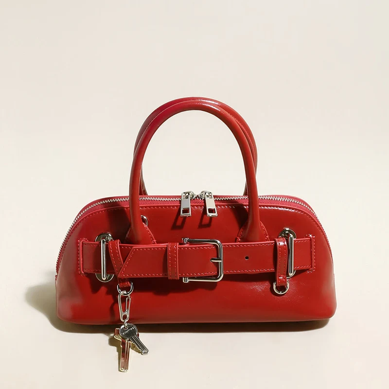 Baguette Belted Clasp Top Handle Bag