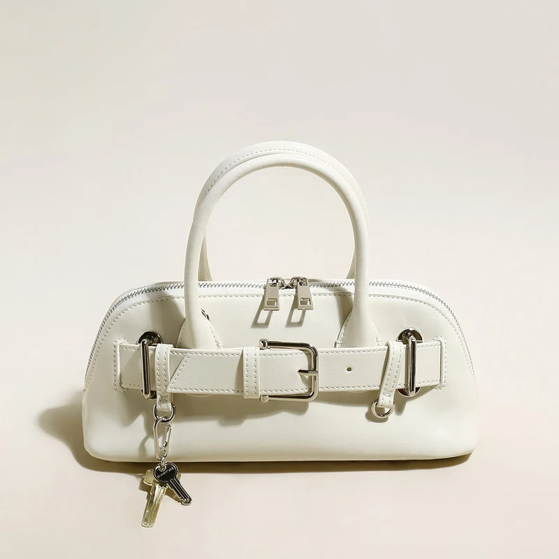 Baguette Belted Clasp Top Handle Bag