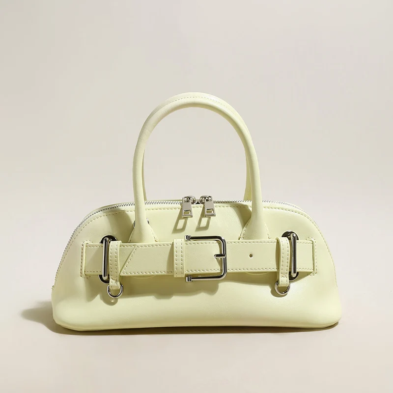 Baguette Belted Clasp Top Handle Bag
