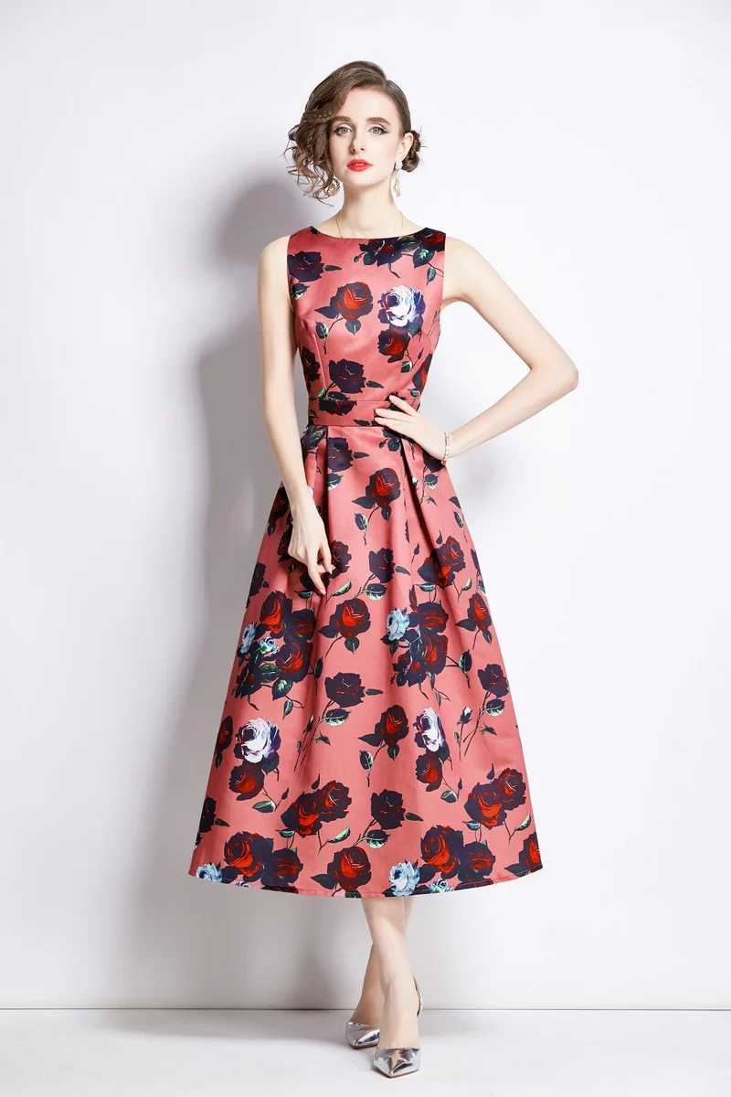 Sleeveless High Waisted Structured Cut A Line Dress