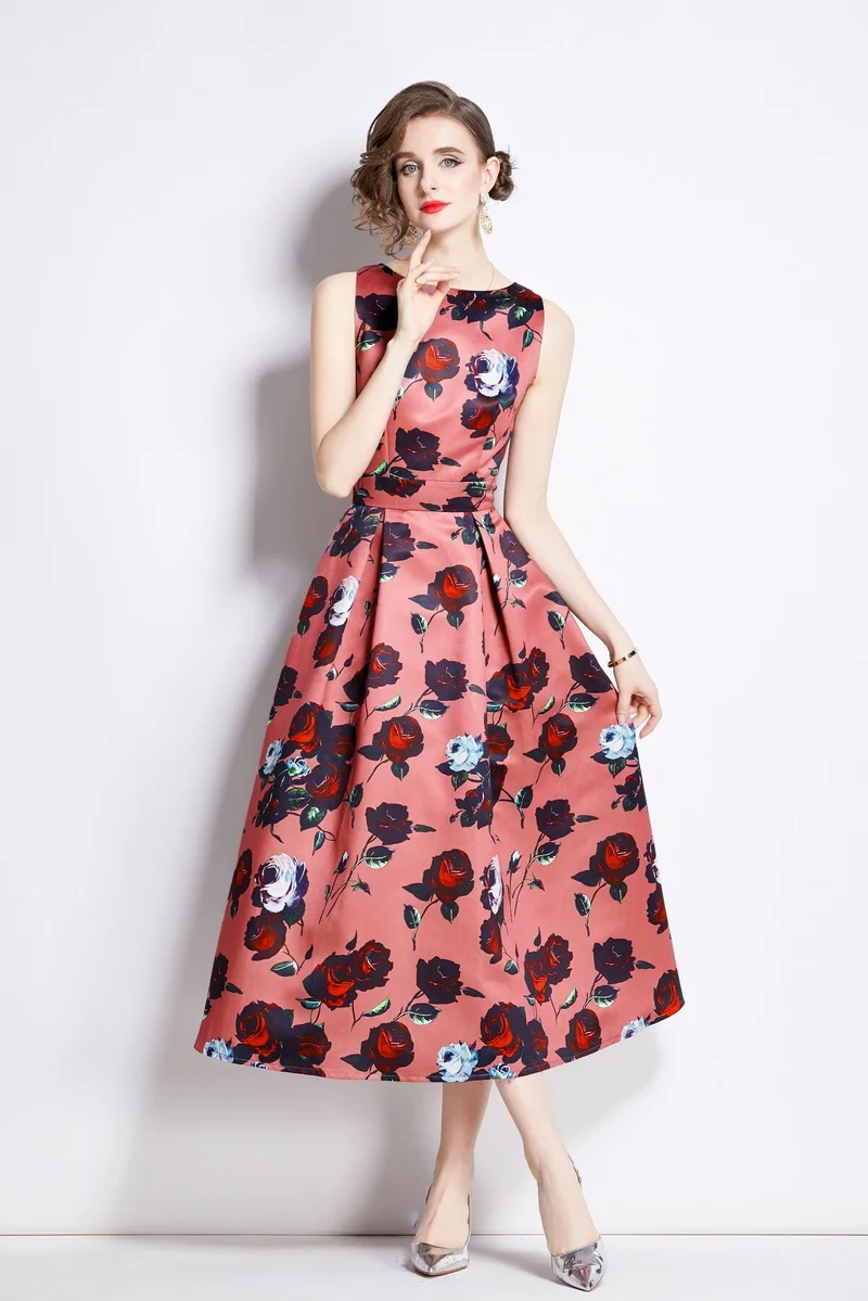 Sleeveless High Waisted Structured Cut A Line Dress