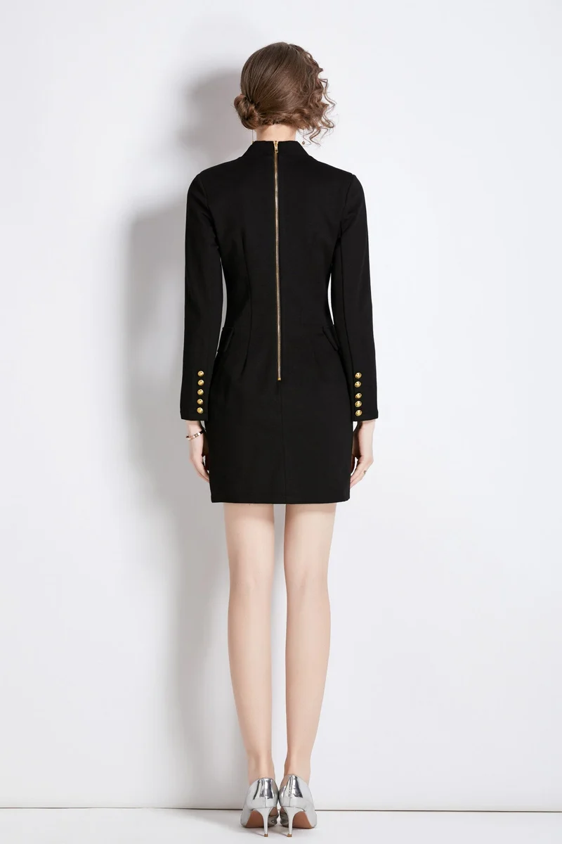 Gold Double Breasted Little Black Blazer Dress