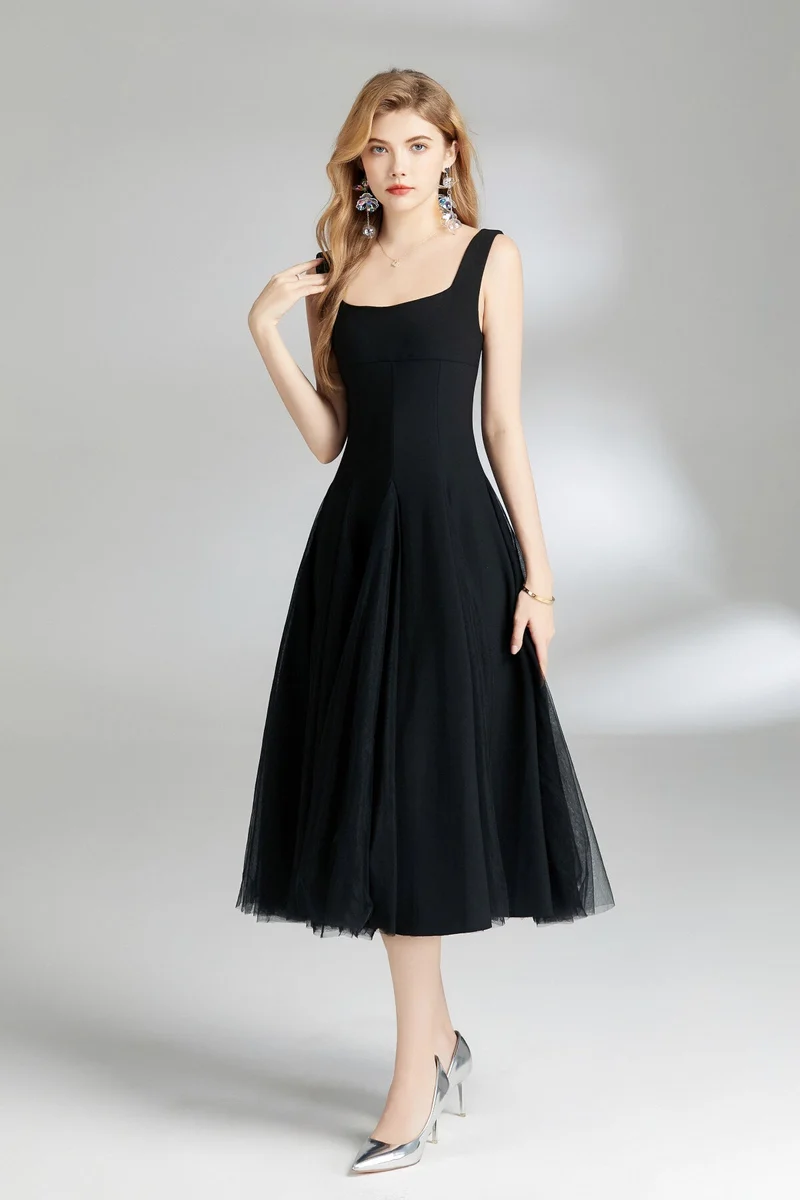 Thick Strap Tulle Puffy Fairy Midi Dress