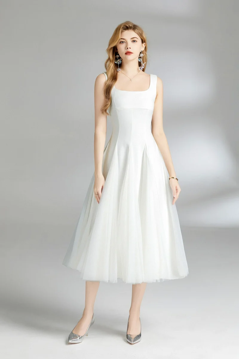 Thick Strap Tulle Puffy Fairy Midi Dress