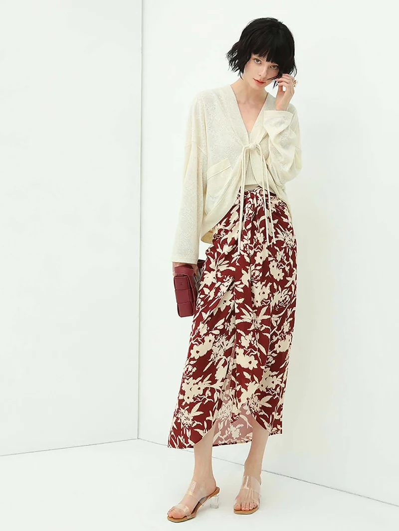 Floral Print High-Waist Asymmetrical Midi Skirt