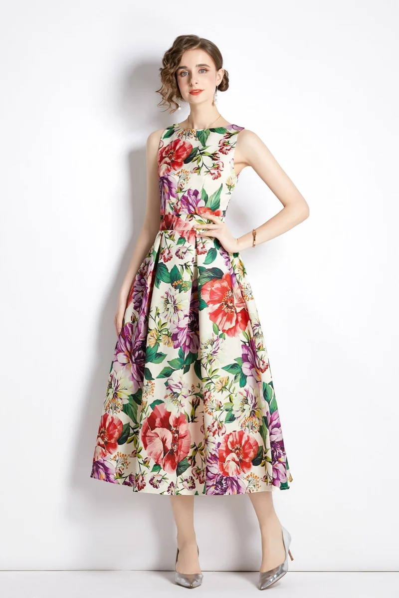 Sleeveless High Waist Structured A Line Dress