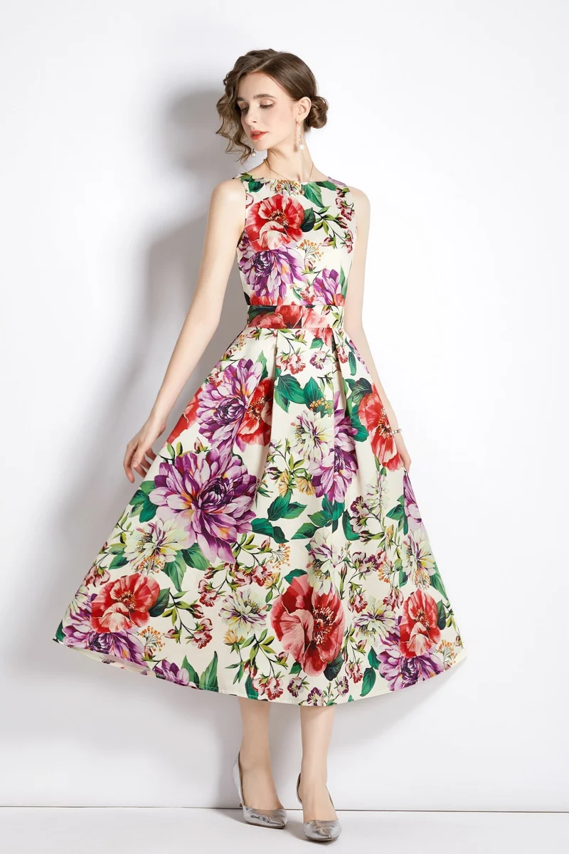 Sleeveless High Waist Structured A Line Dress