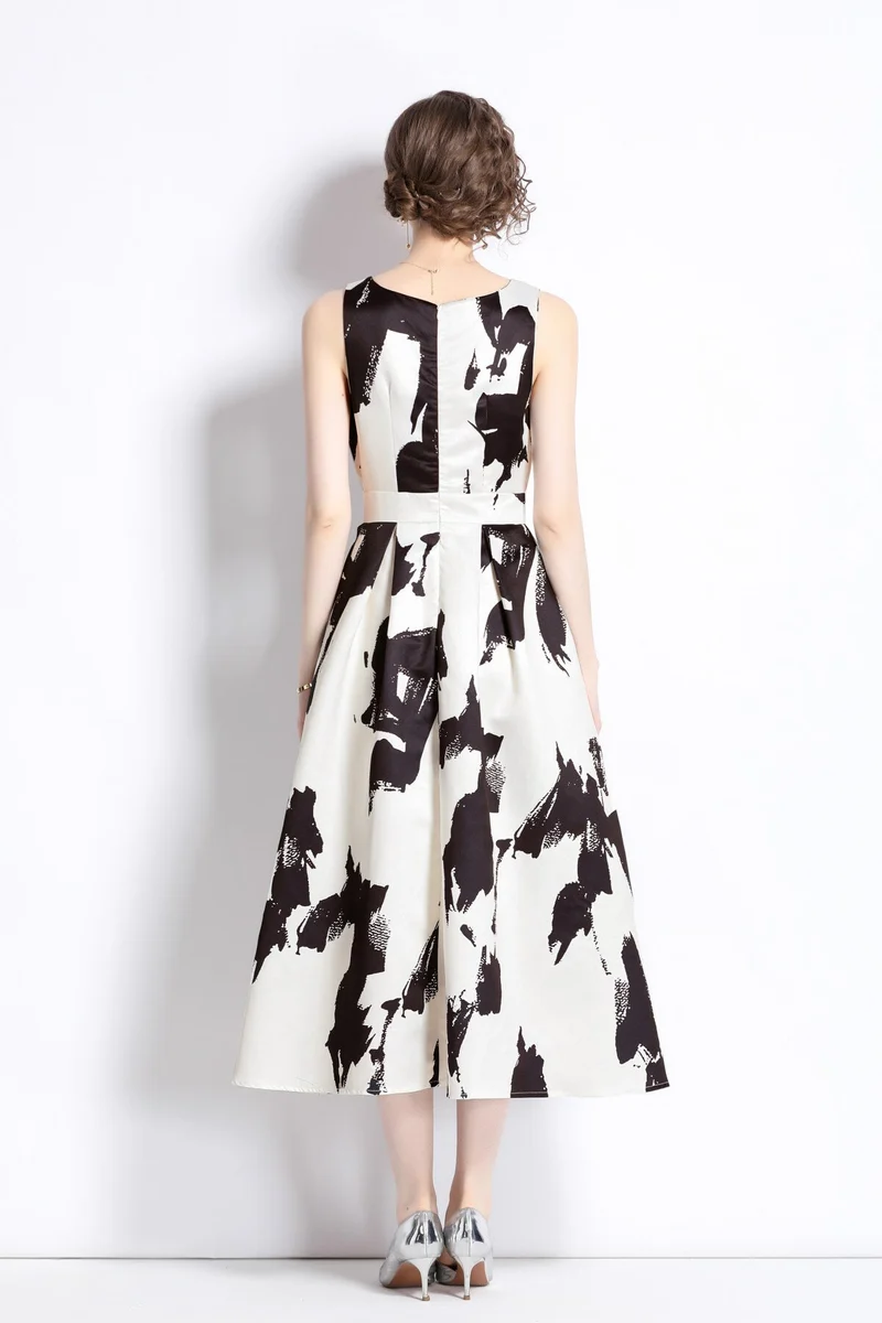 Vibrant Abstract Fitted Waist A Line Dress