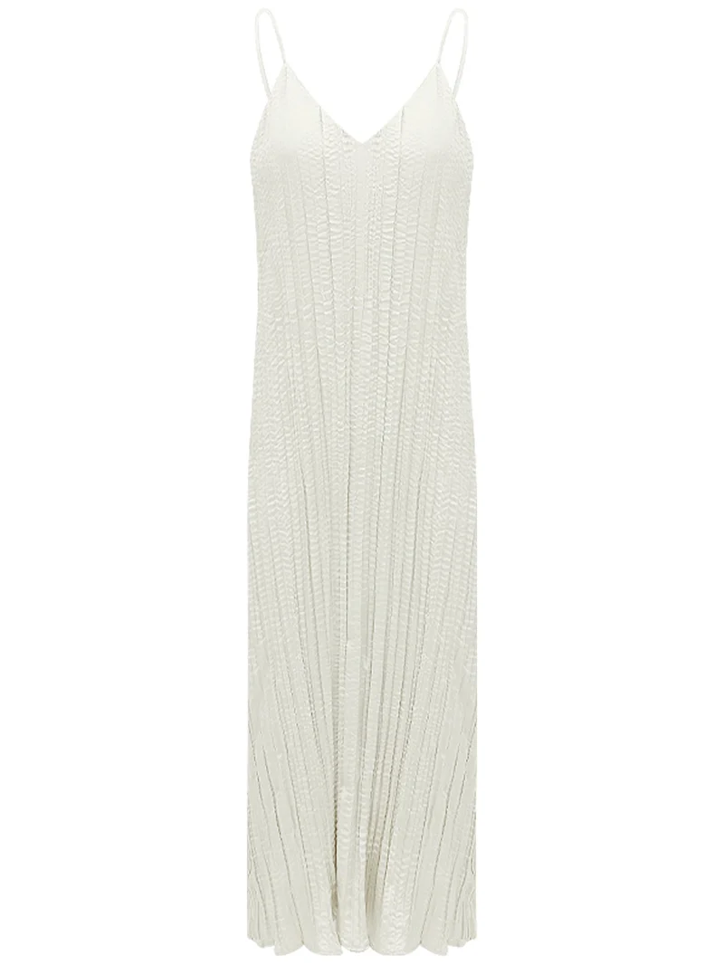 Chrevron Knitted Ivory French Slip Dress