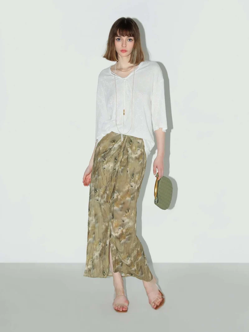 Twist-Knot Oil Painting Pleated Skirt