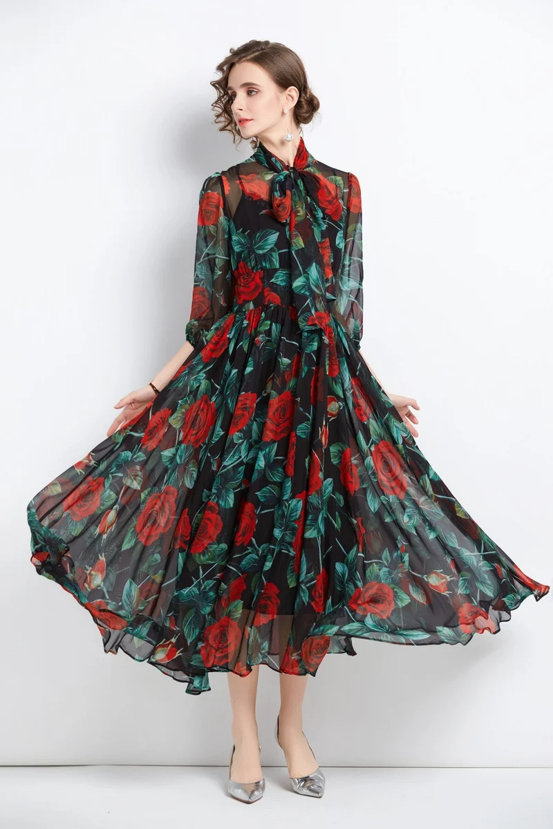 Flowy Floral Chiffon Vacation Dress