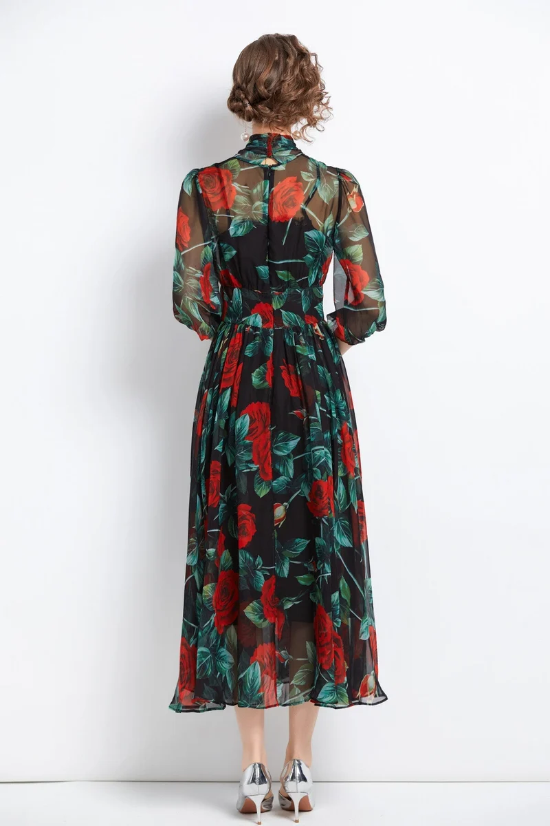 Flowy Floral Chiffon Vacation Dress
