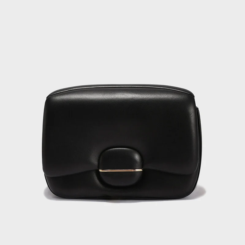 Structured Buckle Leather Shoulder Bag