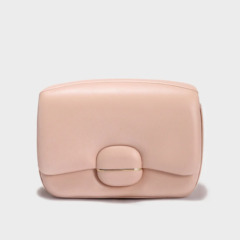 Structured Buckle Leather Shoulder Bag