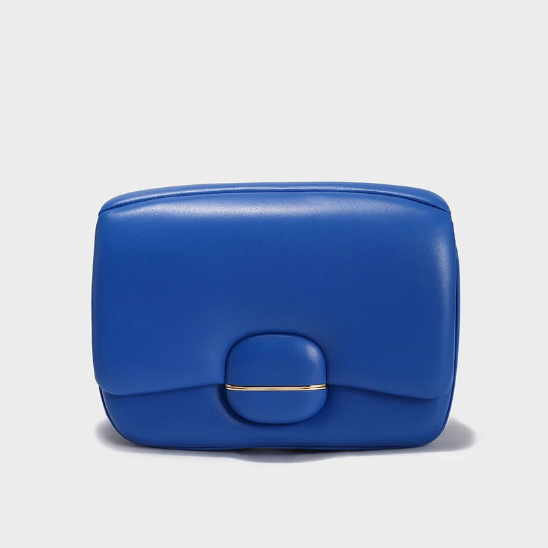 Structured Buckle Leather Shoulder Bag