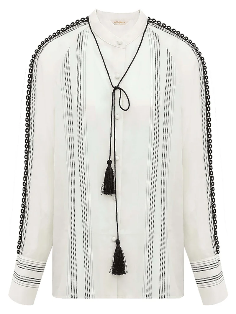 Bohemian White Lace Panel Striped Shirt