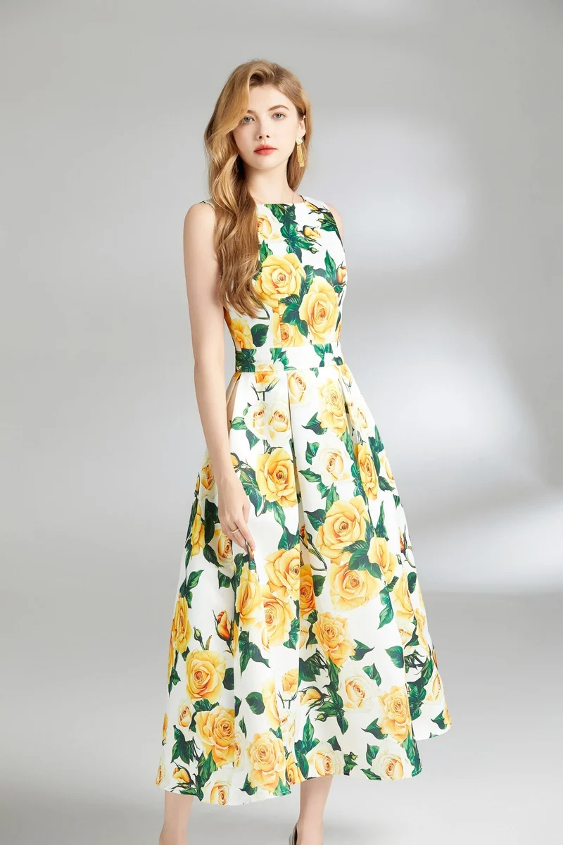 Sunshine Daydream Sleeveless Boat Neck Dress