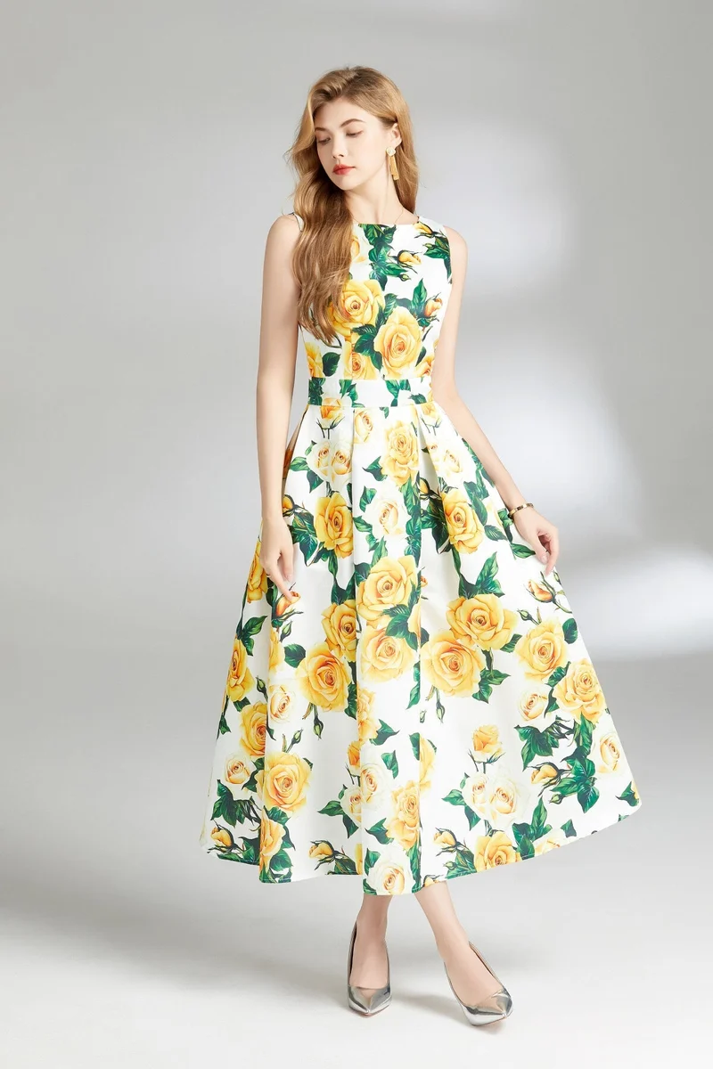 Sunshine Daydream Sleeveless Boat Neck Dress