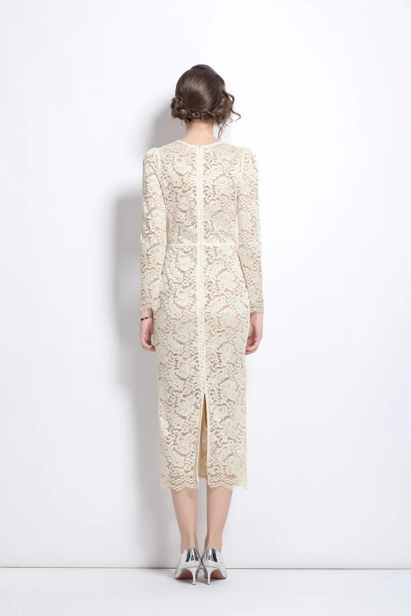 White Cutout Lace Dress with Inner Slip