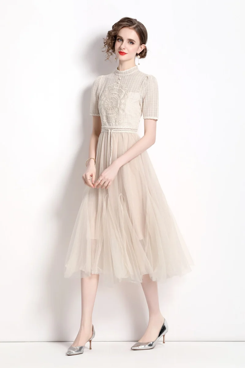 Delicate Mesh High Waisted Midi Dress