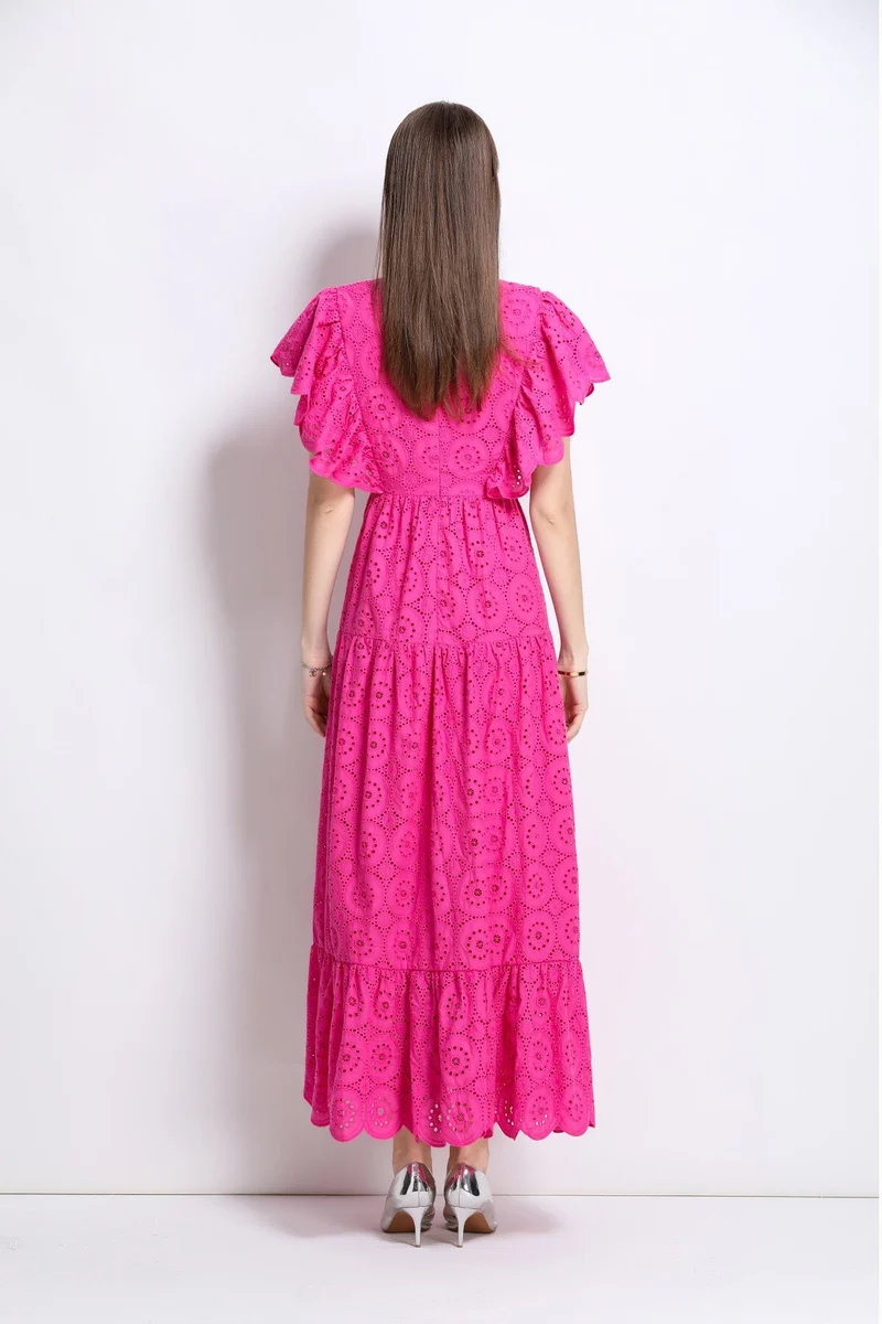 Samantha Lace Cut Out Ruffle Sleeve Maxi Dress
