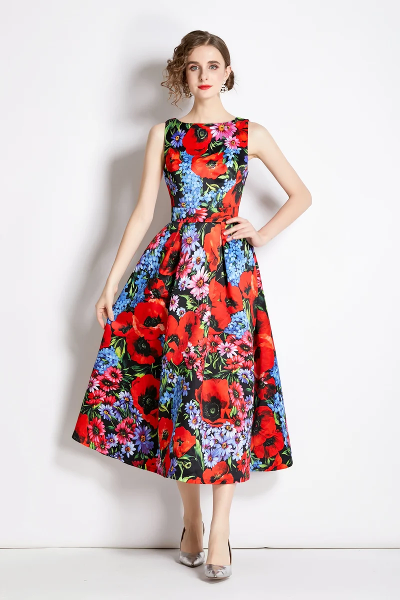 Sleeveless Structured Tailoring High Waisted Dress