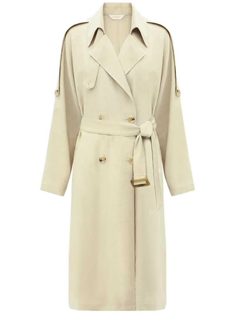 Double Breasted Mid-Length Military Style Beige Trench Coat