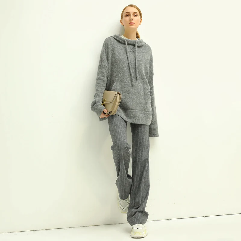 All-Around Warm Striped Grey Wool Pants