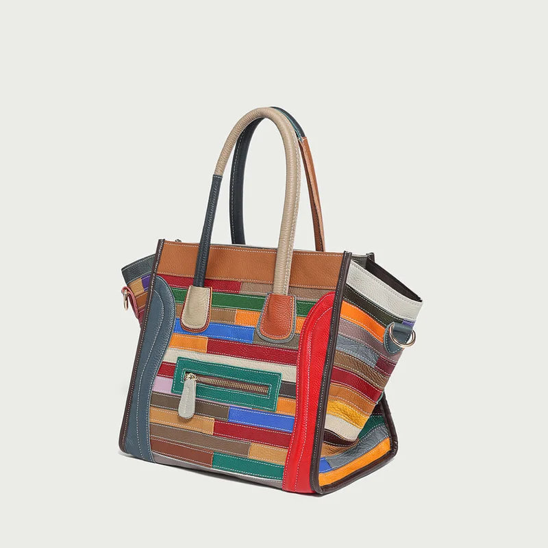 Abstract Linear Top Handle Bag with charm