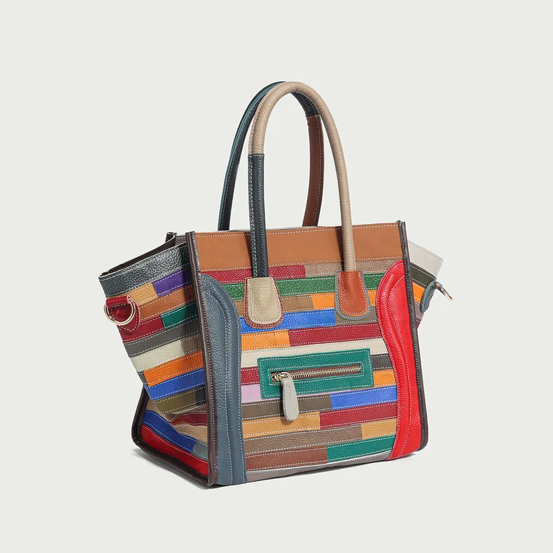 Abstract Linear Top Handle Bag with charm