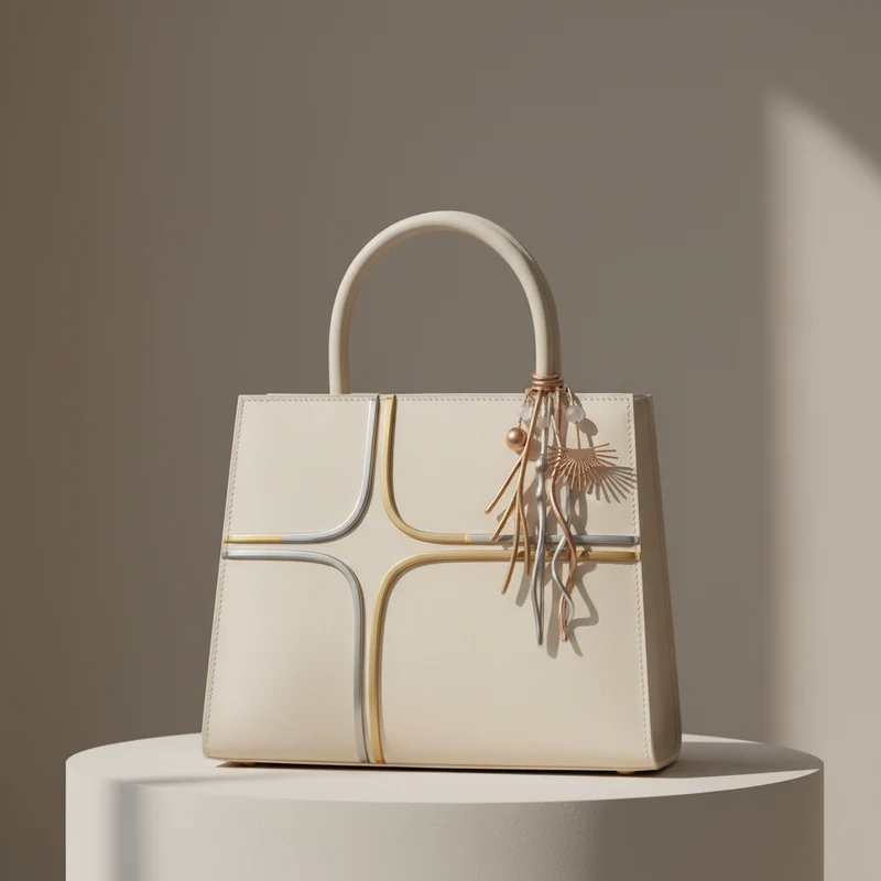 Abstract Linear Top Handle Bag with charm