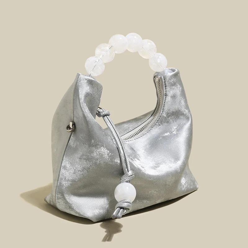 Silver Pearl Top Handle Bag