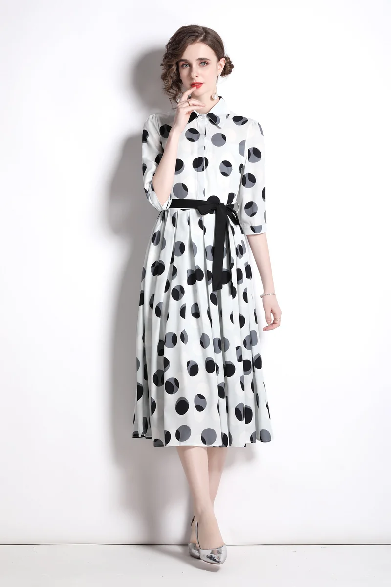 Polka Dot Tie Waist Shirt Dress