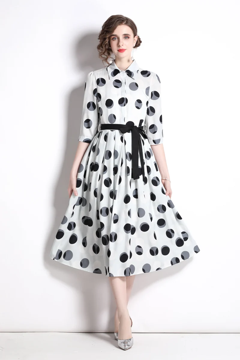 Polka Dot Tie Waist Shirt Dress