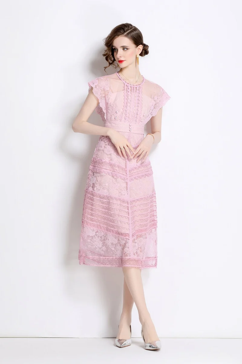 Sweet Floral Embroidered Tea Dress