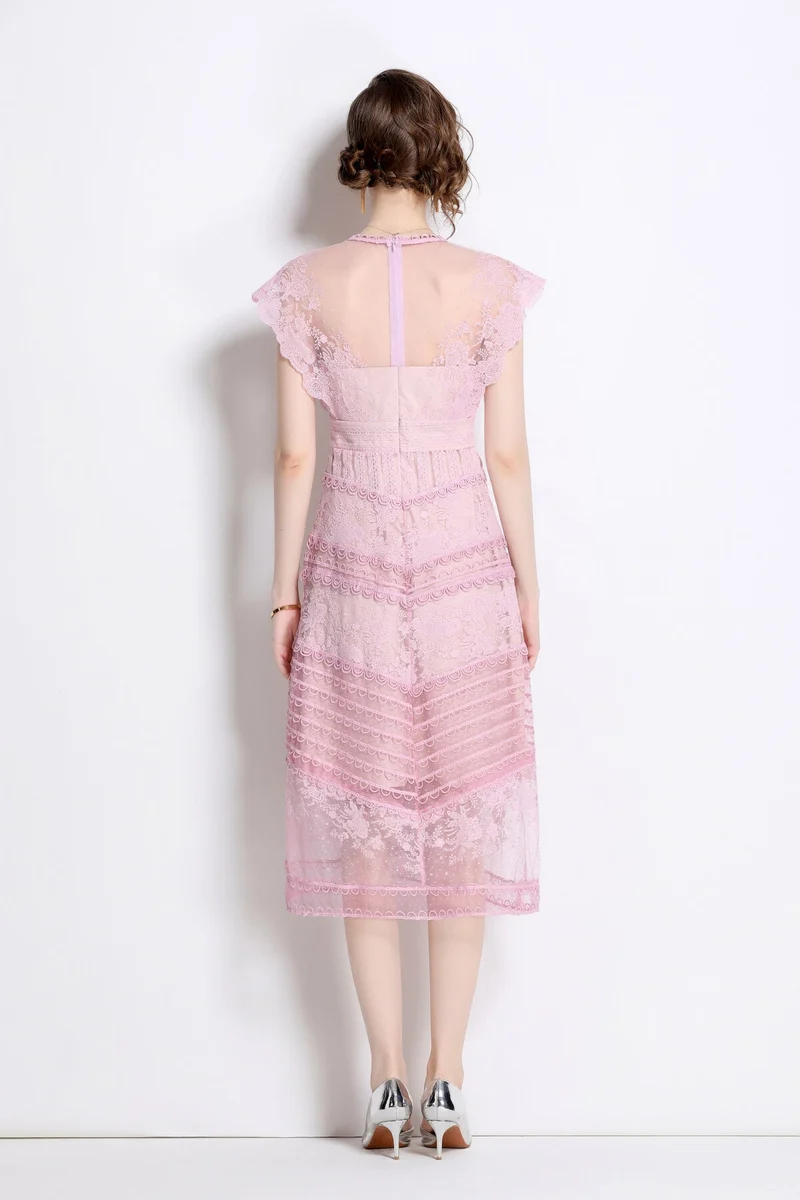Sweet Floral Embroidered Tea Dress