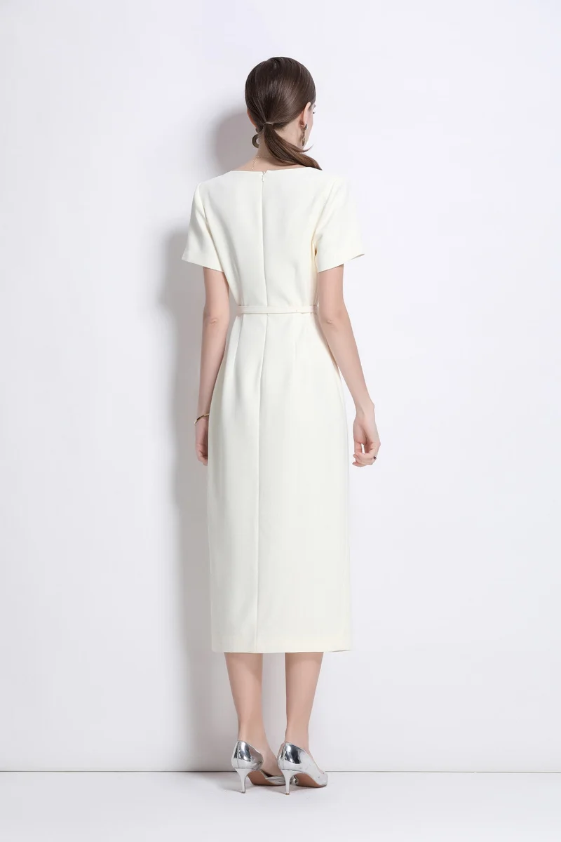 Daisy White Square Neck Short Sleeve Slim Fit Dress