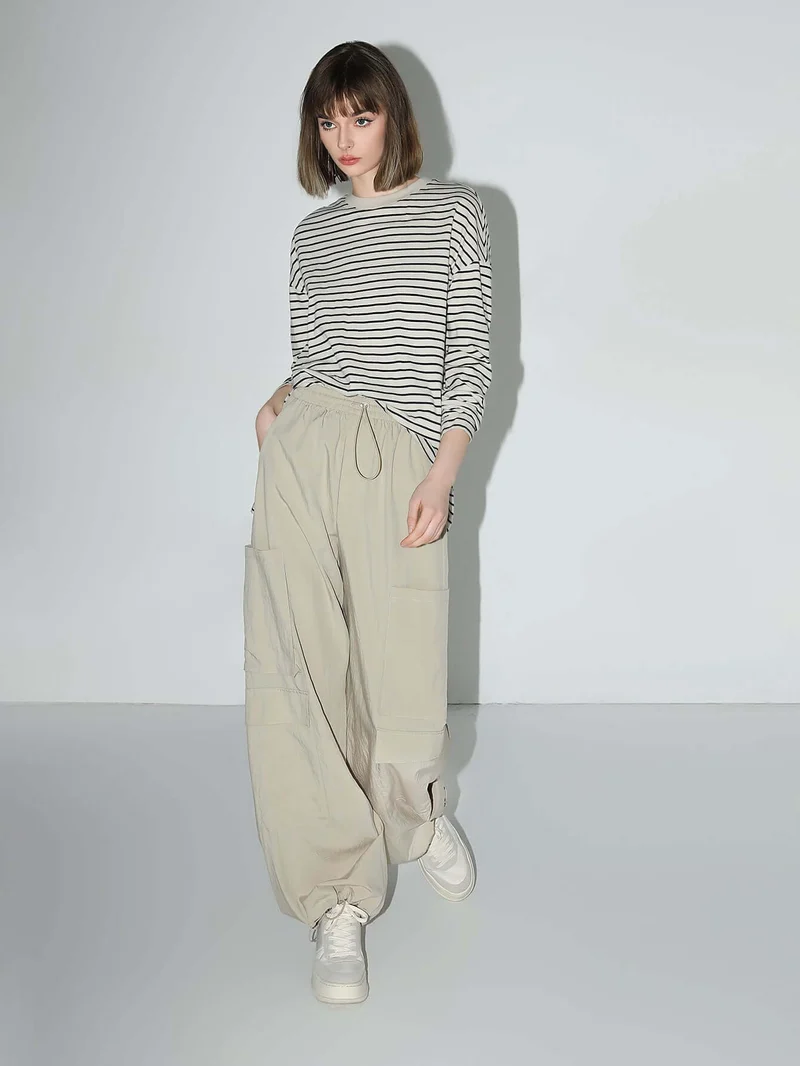 Nonchalant Black and White Striped Long Sleeve Tee