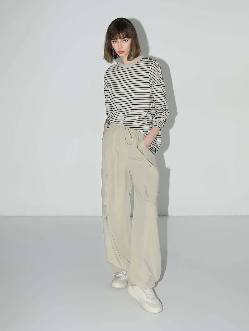 Nonchalant Black and White Striped Long Sleeve Tee
