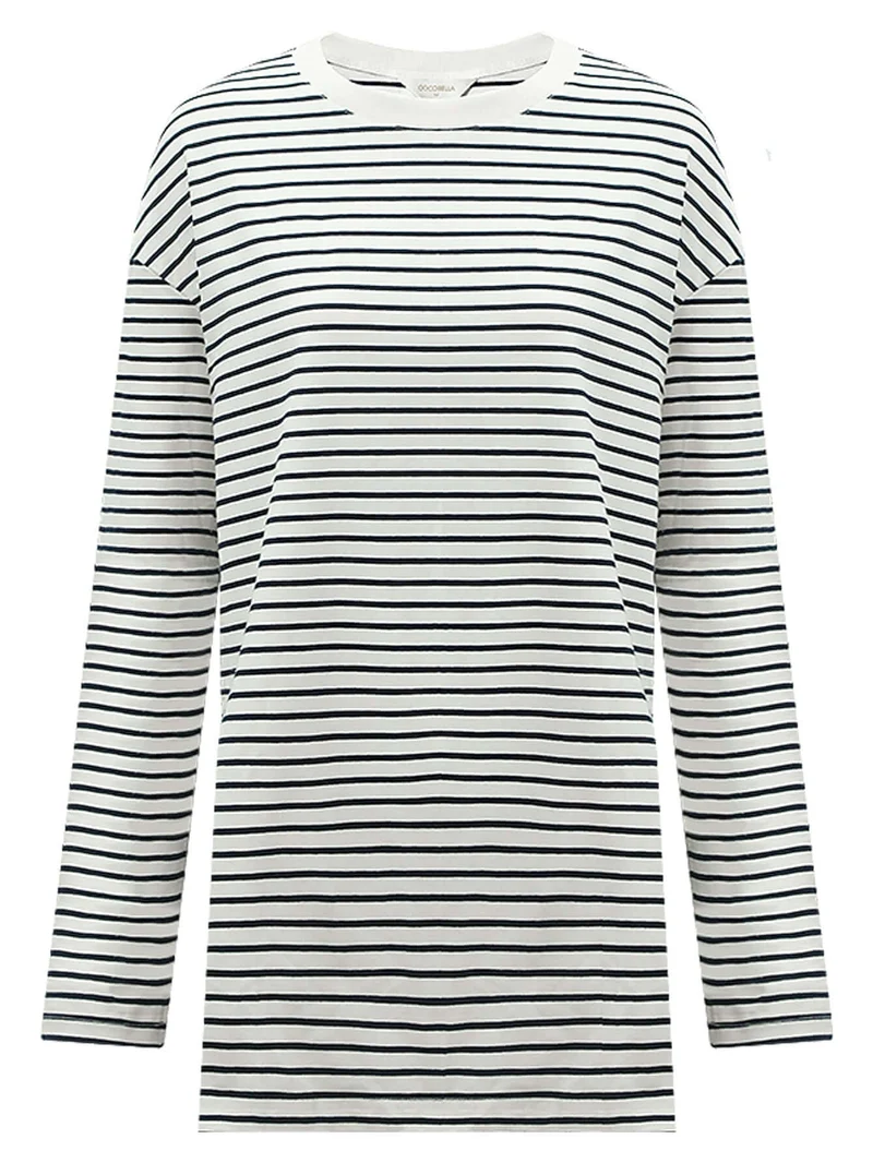 Nonchalant Black and White Striped Long Sleeve Tee