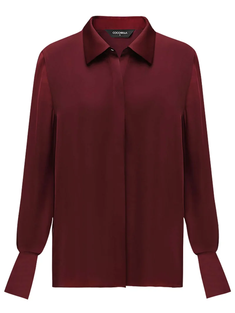 Minimalist Glossy Burgundy Wine Button Down Shirt